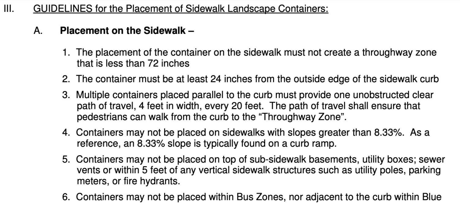 SFDPW&#39;s Guidelines. Most planter barricades do not allow 4&#39; for the path of travel.